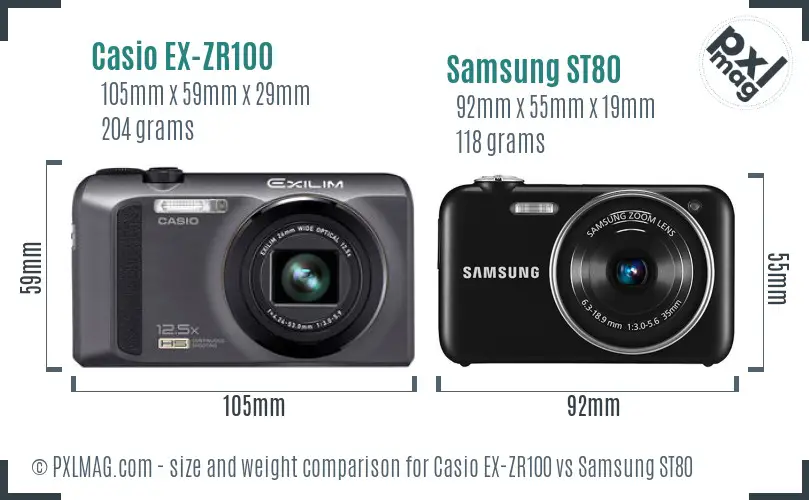 Casio EX-ZR100 vs Samsung ST80 size comparison