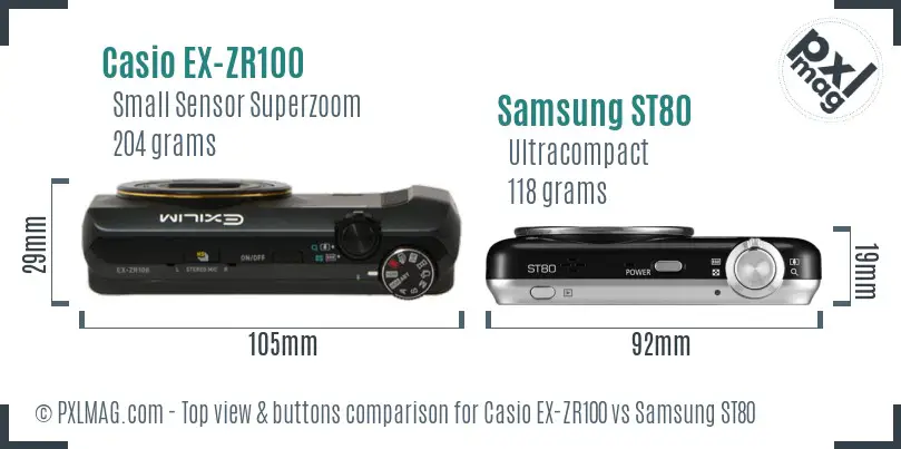 Casio EX-ZR100 vs Samsung ST80 top view buttons comparison