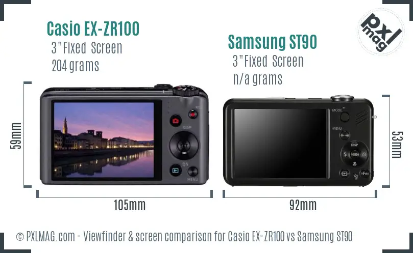 Casio EX-ZR100 vs Samsung ST90 Screen and Viewfinder comparison