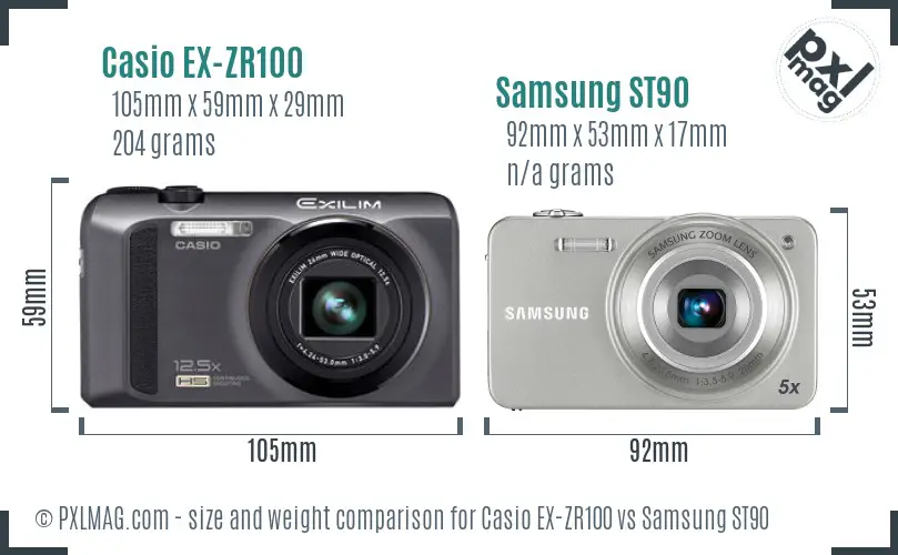 Casio EX-ZR100 vs Samsung ST90 size comparison