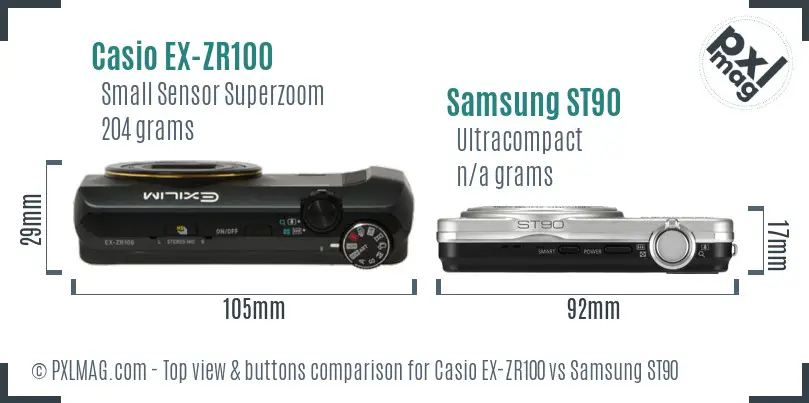 Casio EX-ZR100 vs Samsung ST90 top view buttons comparison