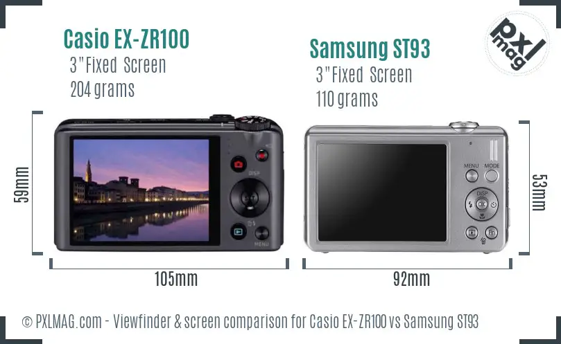 Casio EX-ZR100 vs Samsung ST93 Screen and Viewfinder comparison