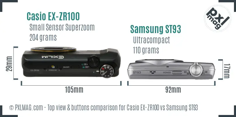 Casio EX-ZR100 vs Samsung ST93 top view buttons comparison