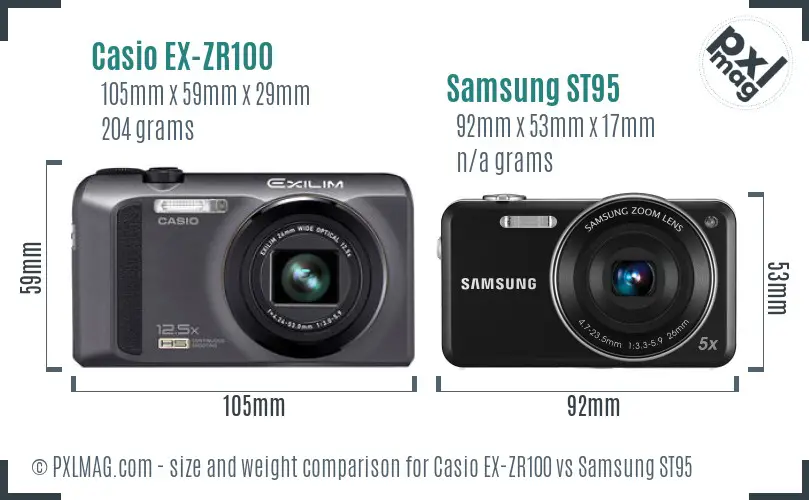 Casio EX-ZR100 vs Samsung ST95 size comparison Casio EX-ZR100 vs Samsung ST95 size comparison