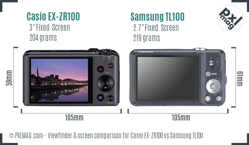 Casio EX-ZR100 vs Samsung TL100 Screen and Viewfinder comparison