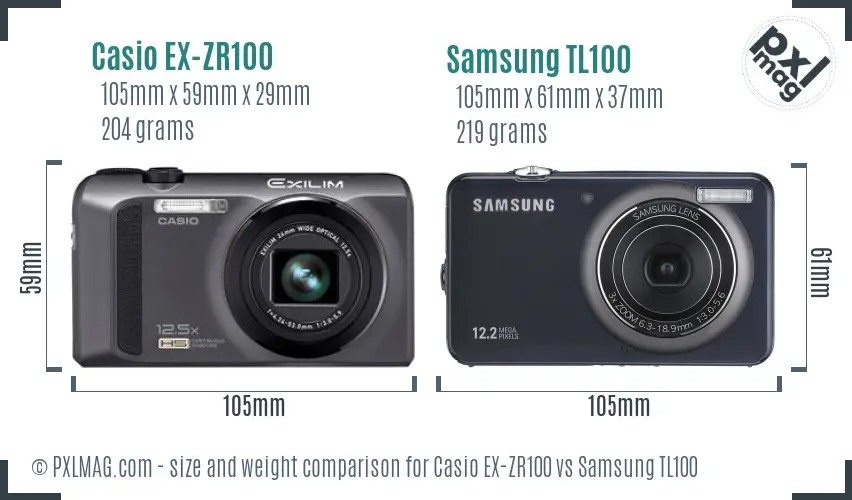 Casio EX-ZR100 vs Samsung TL100 size comparison