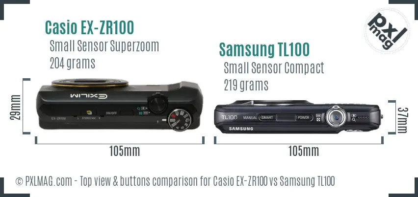 Casio EX-ZR100 vs Samsung TL100 top view buttons comparison