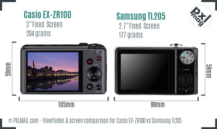 Casio EX-ZR100 vs Samsung TL205 Screen and Viewfinder comparison