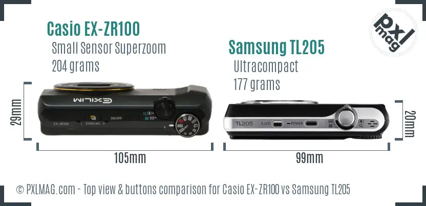 Casio EX-ZR100 vs Samsung TL205 top view buttons comparison