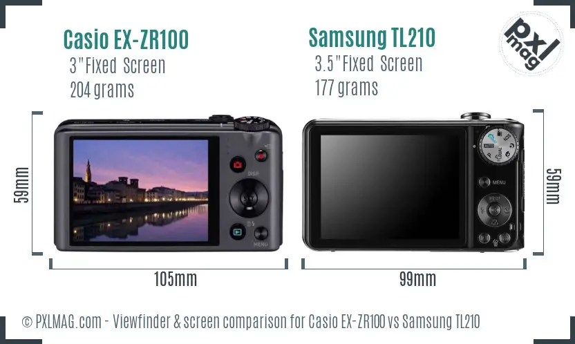 Casio EX-ZR100 vs Samsung TL210 Screen and Viewfinder comparison