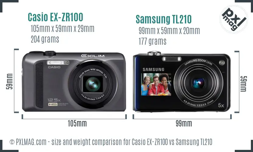 Casio EX-ZR100 vs Samsung TL210 size comparison