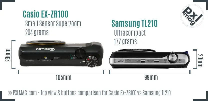 Casio EX-ZR100 vs Samsung TL210 top view buttons comparison