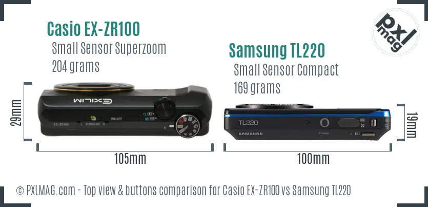 Casio EX-ZR100 vs Samsung TL220 top view buttons comparison