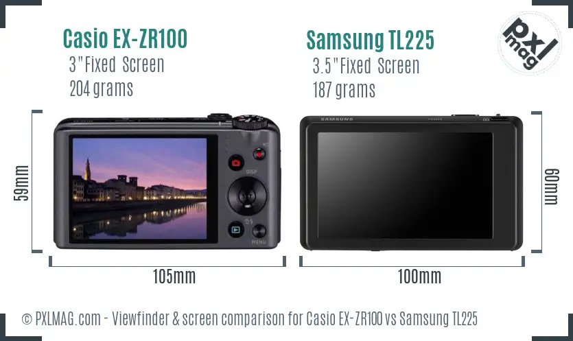 Casio EX-ZR100 vs Samsung TL225 Screen and Viewfinder comparison