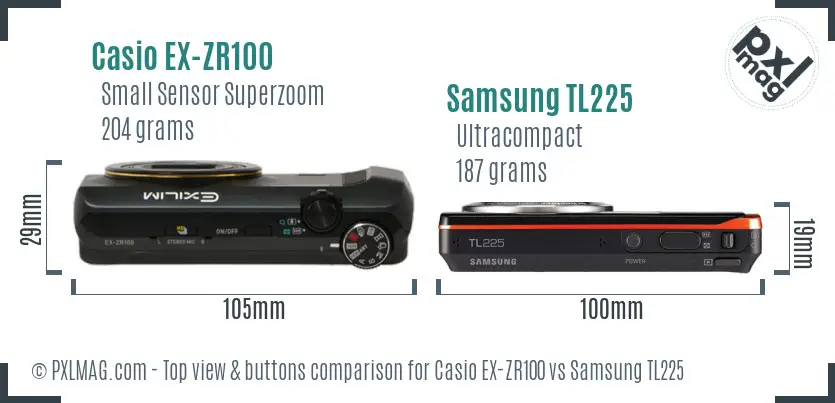 Casio EX-ZR100 vs Samsung TL225 top view buttons comparison