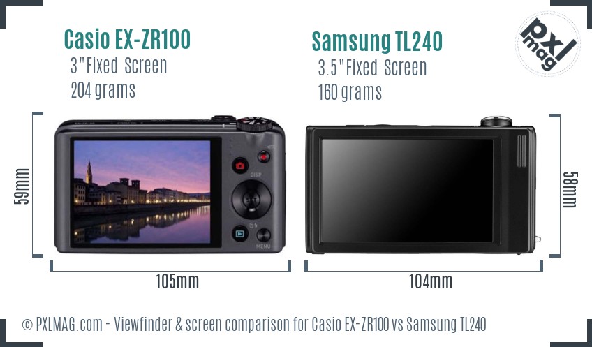 Casio EX-ZR100 vs Samsung TL240 Screen and Viewfinder comparison