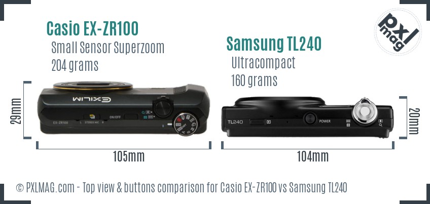 Casio EX-ZR100 vs Samsung TL240 top view buttons comparison