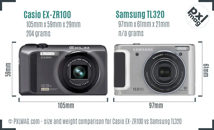 Casio EX-ZR100 vs Samsung TL320 size comparison Casio EX-ZR100 vs Samsung TL320 size comparison