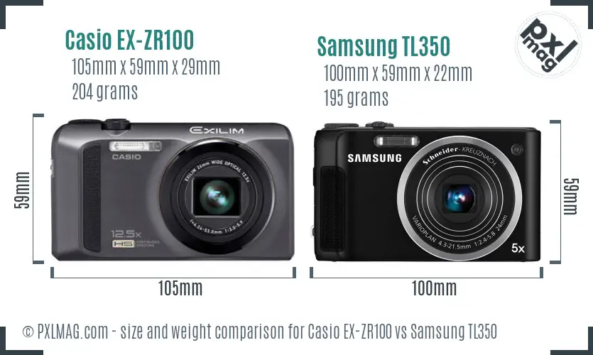 Casio EX-ZR100 vs Samsung TL350 size comparison