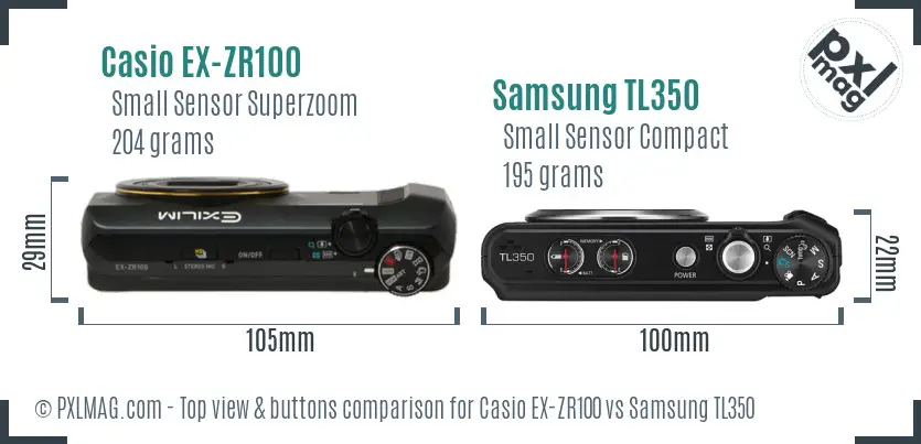 Casio EX-ZR100 vs Samsung TL350 top view buttons comparison