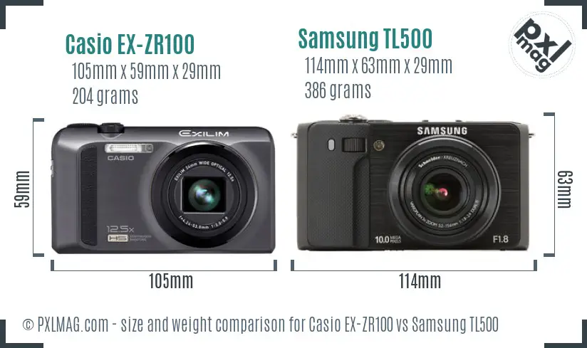 Casio EX-ZR100 vs Samsung TL500 size comparison Casio EX-ZR100 vs Samsung TL500 size comparison