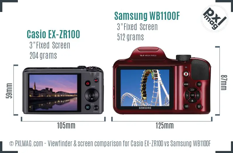 Casio EX-ZR100 vs Samsung WB1100F Screen and Viewfinder comparison