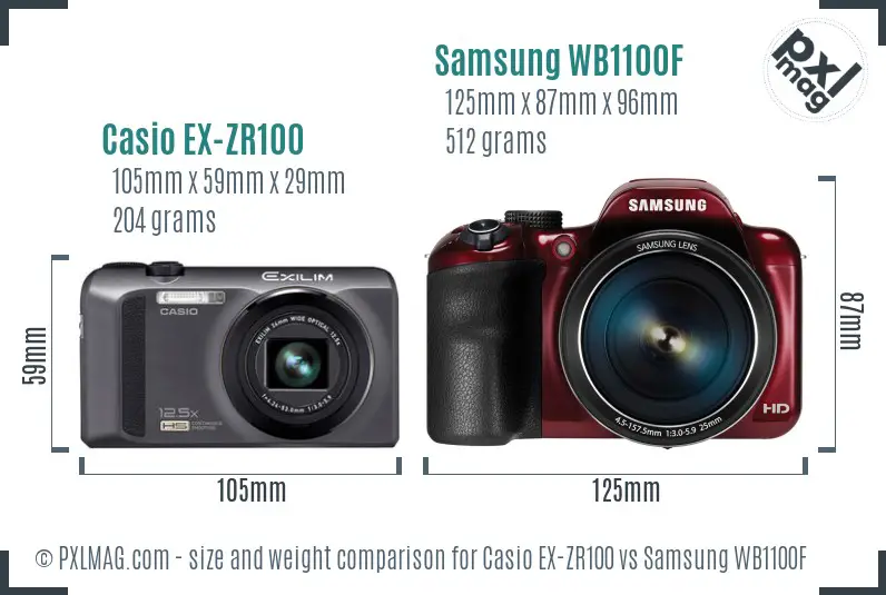 Casio EX-ZR100 vs Samsung WB1100F size comparison