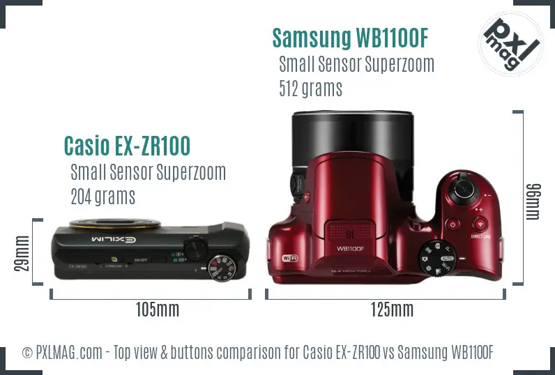 Casio EX-ZR100 vs Samsung WB1100F top view buttons comparison