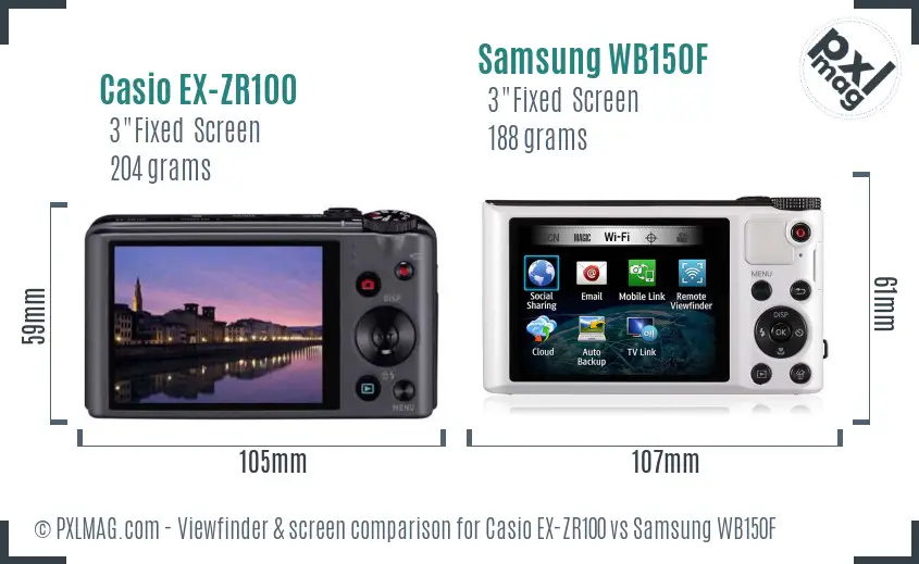 Casio EX-ZR100 vs Samsung WB150F Screen and Viewfinder comparison