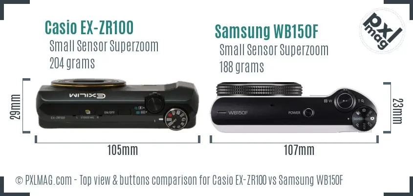 Casio EX-ZR100 vs Samsung WB150F top view buttons comparison