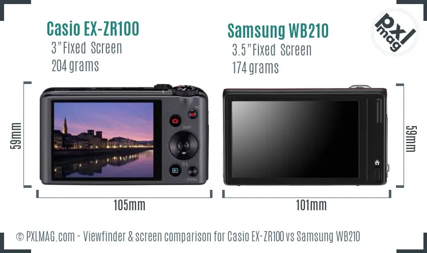 Casio EX-ZR100 vs Samsung WB210 Screen and Viewfinder comparison