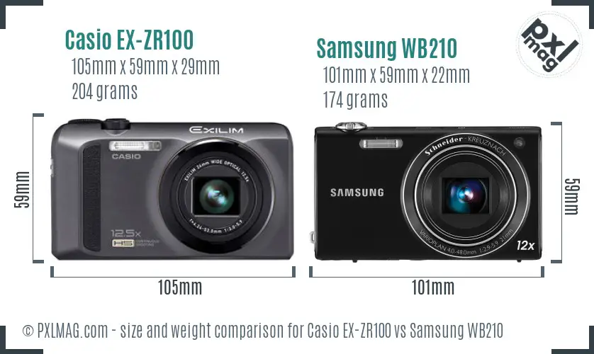 Casio EX-ZR100 vs Samsung WB210 size comparison