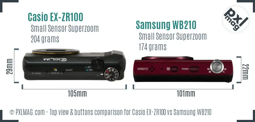 Casio EX-ZR100 vs Samsung WB210 top view buttons comparison