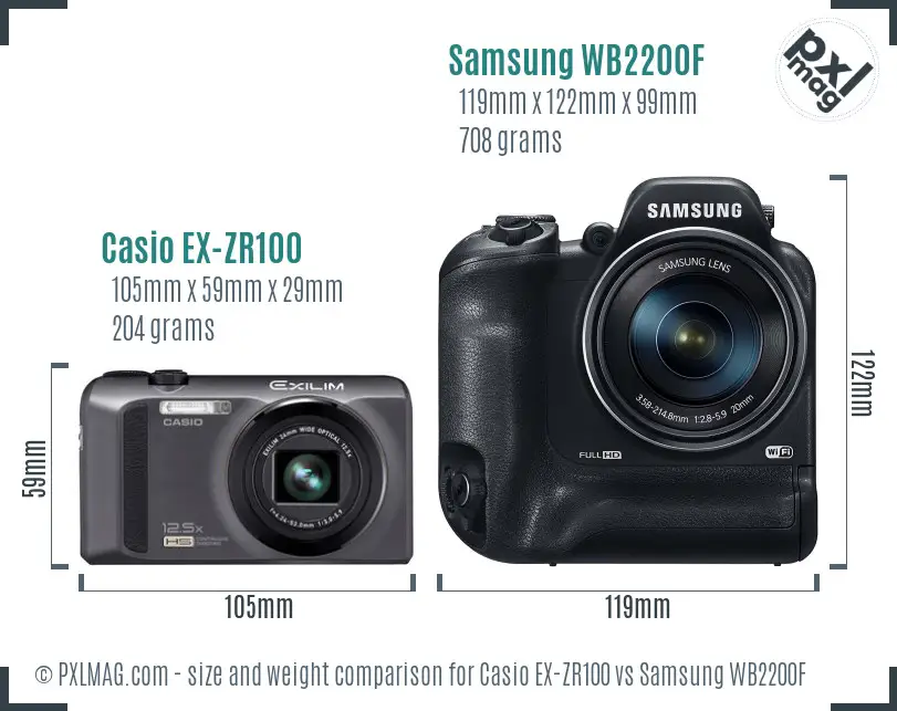 Casio EX-ZR100 vs Samsung WB2200F size comparison