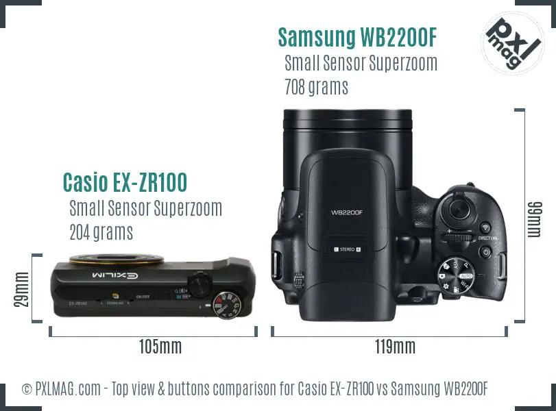 Casio EX-ZR100 vs Samsung WB2200F top view buttons comparison