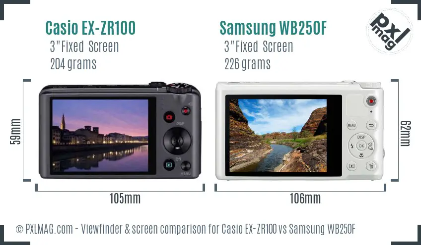 Casio EX-ZR100 vs Samsung WB250F Screen and Viewfinder comparison