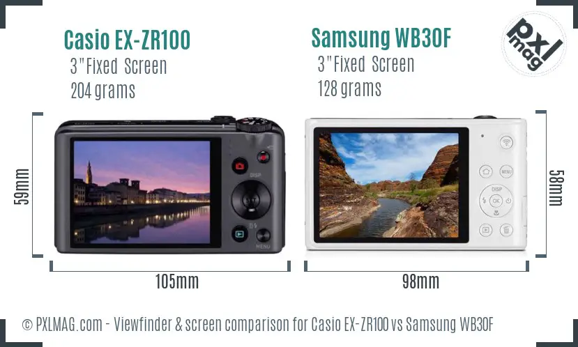 Casio EX-ZR100 vs Samsung WB30F Screen and Viewfinder comparison