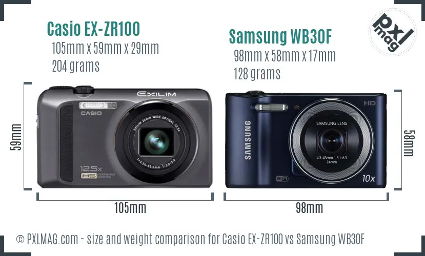 Casio EX-ZR100 vs Samsung WB30F size comparison