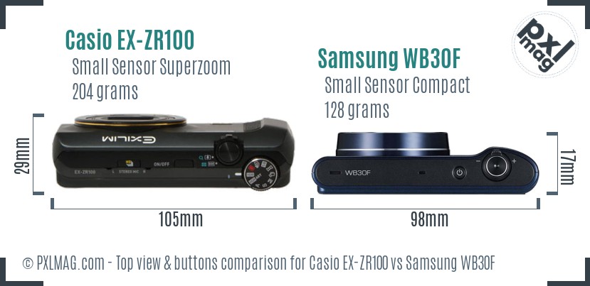 Casio EX-ZR100 vs Samsung WB30F top view buttons comparison