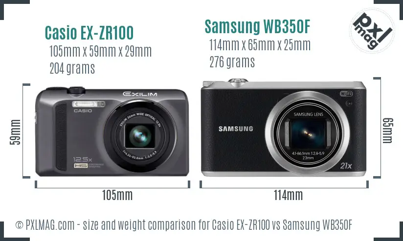 Casio EX-ZR100 vs Samsung WB350F size comparison