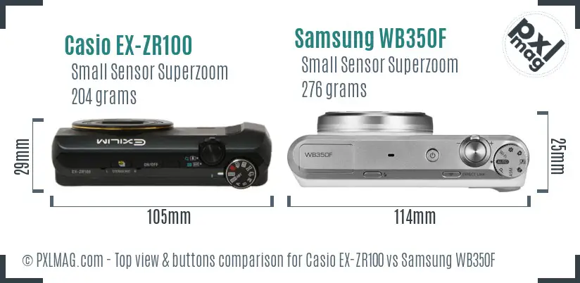Casio EX-ZR100 vs Samsung WB350F top view buttons comparison