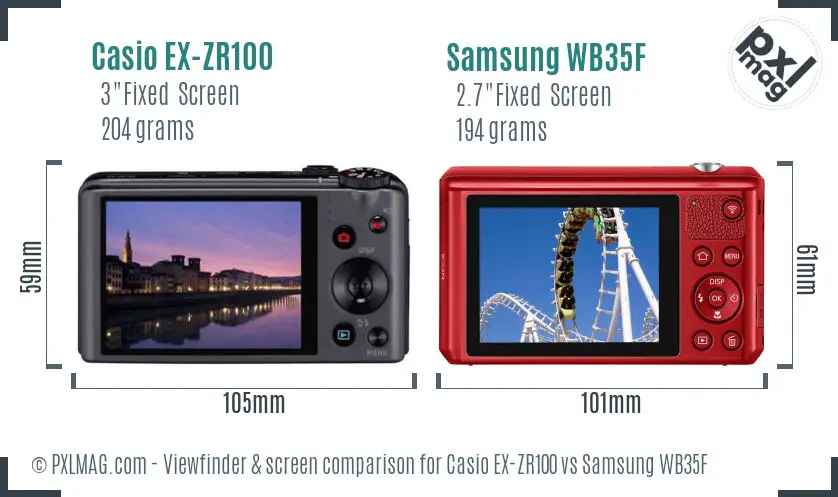 Casio EX-ZR100 vs Samsung WB35F Screen and Viewfinder comparison