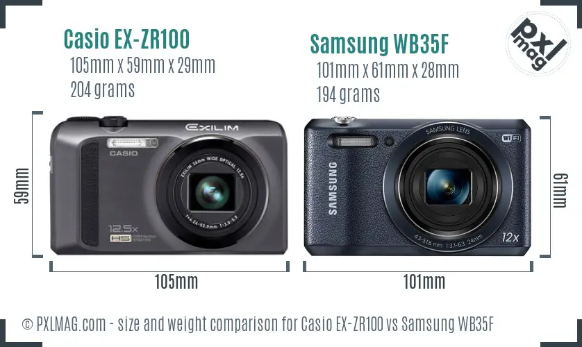 Casio EX-ZR100 vs Samsung WB35F size comparison