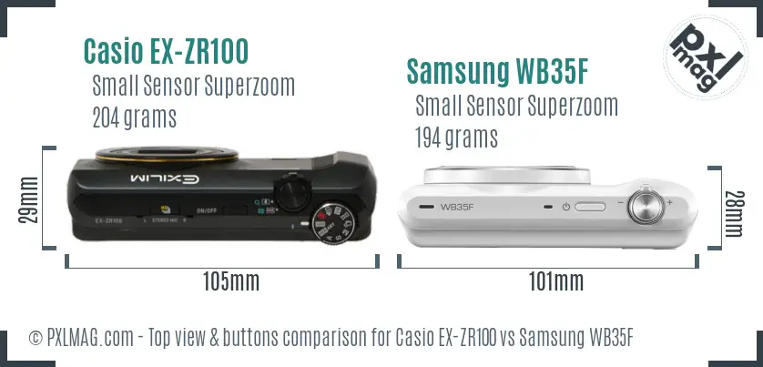 Casio EX-ZR100 vs Samsung WB35F top view buttons comparison