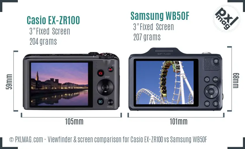 Casio EX-ZR100 vs Samsung WB50F Screen and Viewfinder comparison