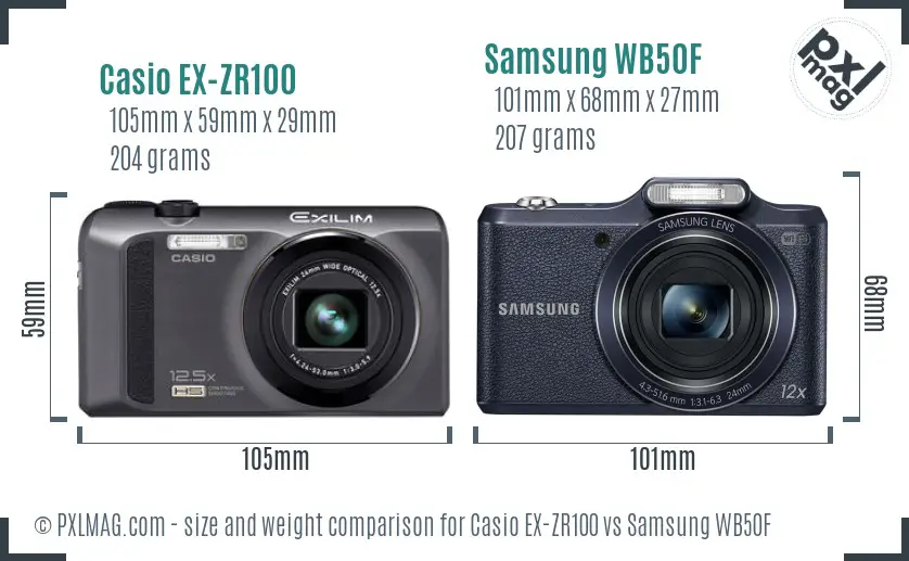 Casio EX-ZR100 vs Samsung WB50F size comparison