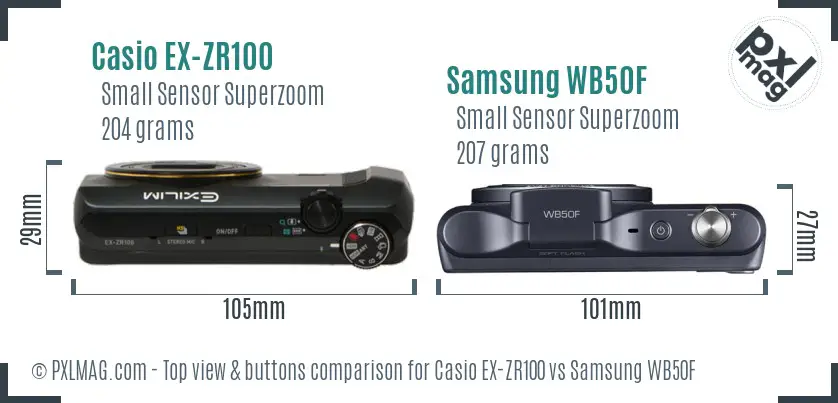 Casio EX-ZR100 vs Samsung WB50F top view buttons comparison