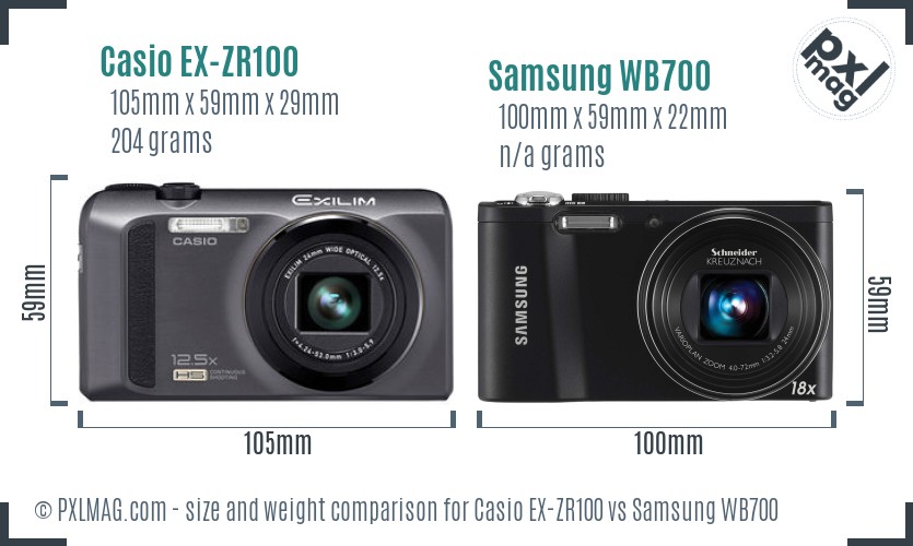 Casio EX-ZR100 vs Samsung WB700 size comparison