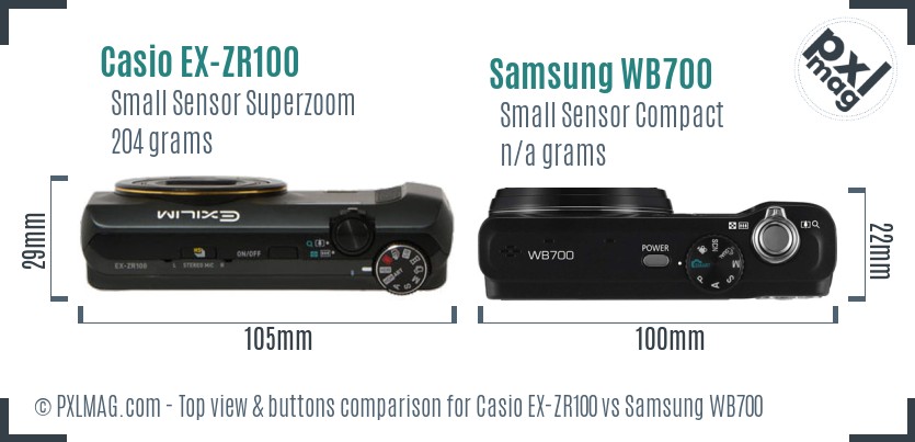 Casio EX-ZR100 vs Samsung WB700 top view buttons comparison