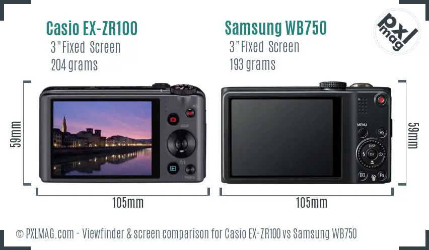 Casio EX-ZR100 vs Samsung WB750 Screen and Viewfinder comparison